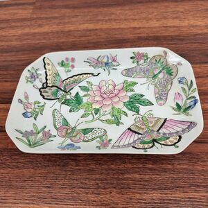 Floral Moth Trinket Dish Macy's Like New Asian Inspired Gorgeous!